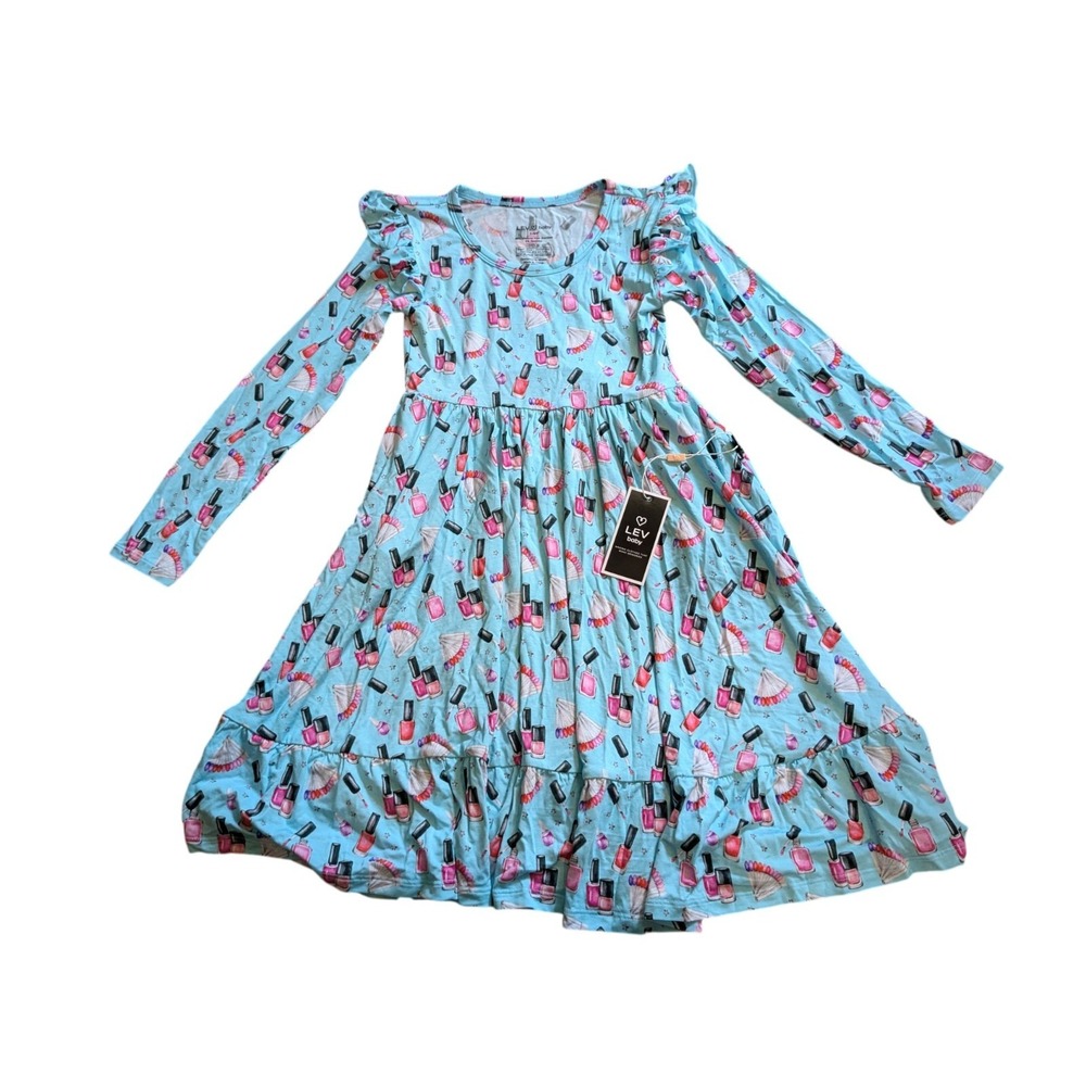 NWT Lev Baby Twirl Dress Blue Avery Makeup Bamboo Viscose Girls 7/8